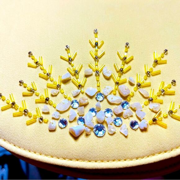 Aussie Austine Original Yellow Half Moon Crystal, Bead, and Shell Bag w/ Chain - Picture 7 of 8